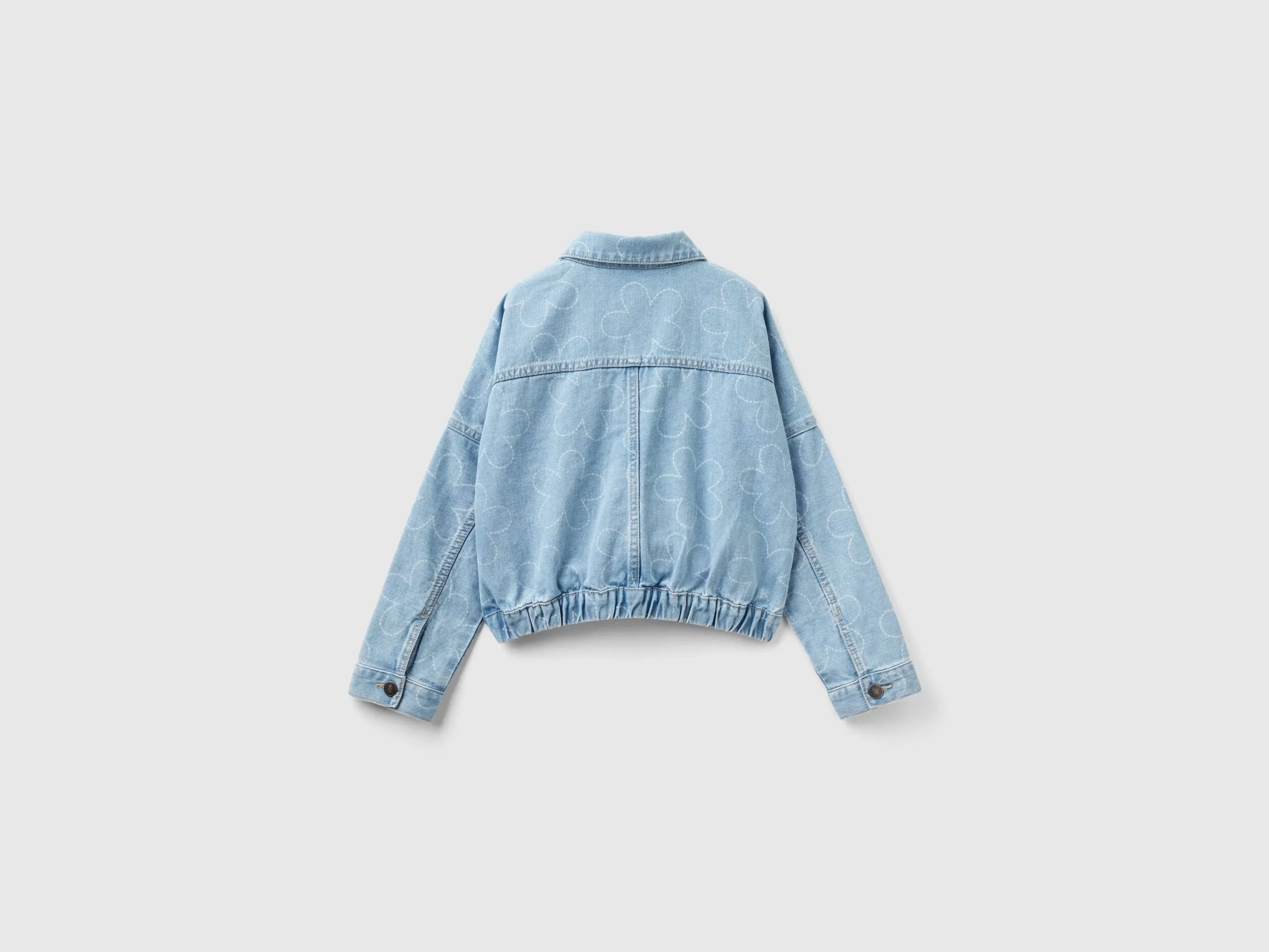 Jean jacket with flower print - Sky Blue | Benetton