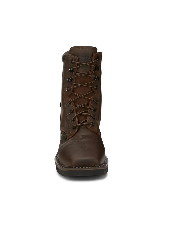 Justin SE462 Mens Driller Comp Toe Waterproof Lace Up Work Boots Brown