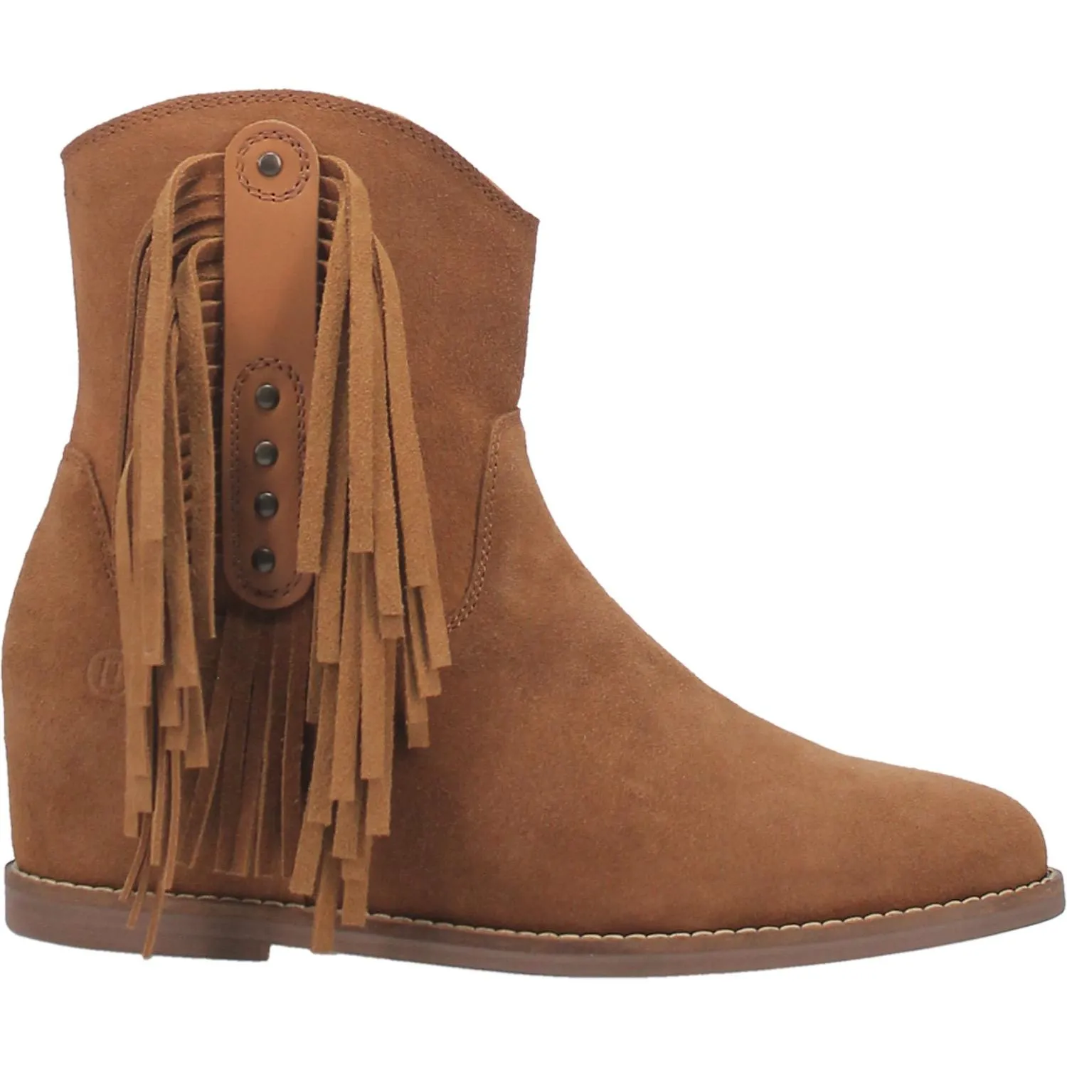 Kayce Camel Suede Hidden Wedge Fringe Booties (DS)