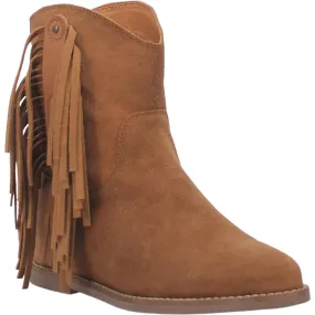 Kayce Camel Suede Hidden Wedge Fringe Booties (DS)