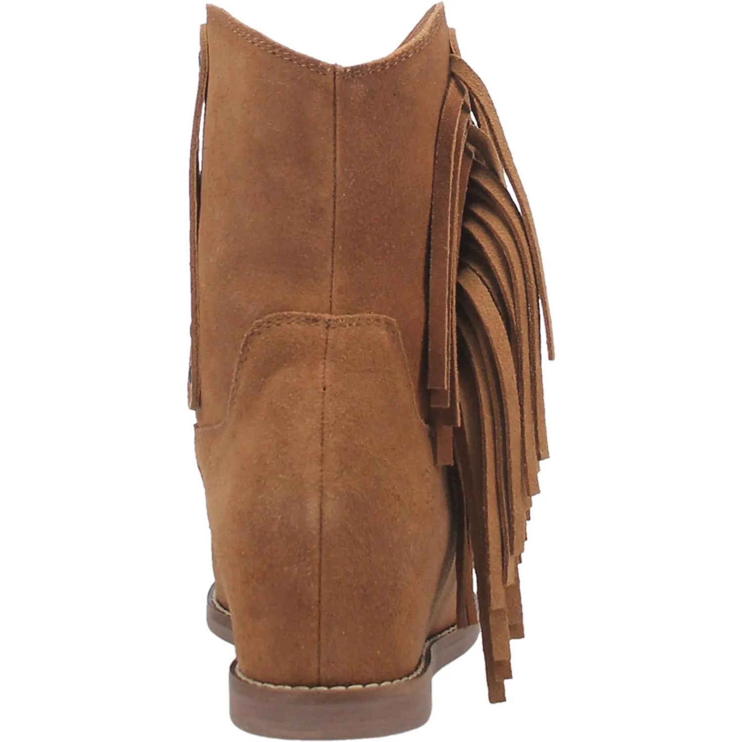 Kayce Camel Suede Hidden Wedge Fringe Booties (DS)