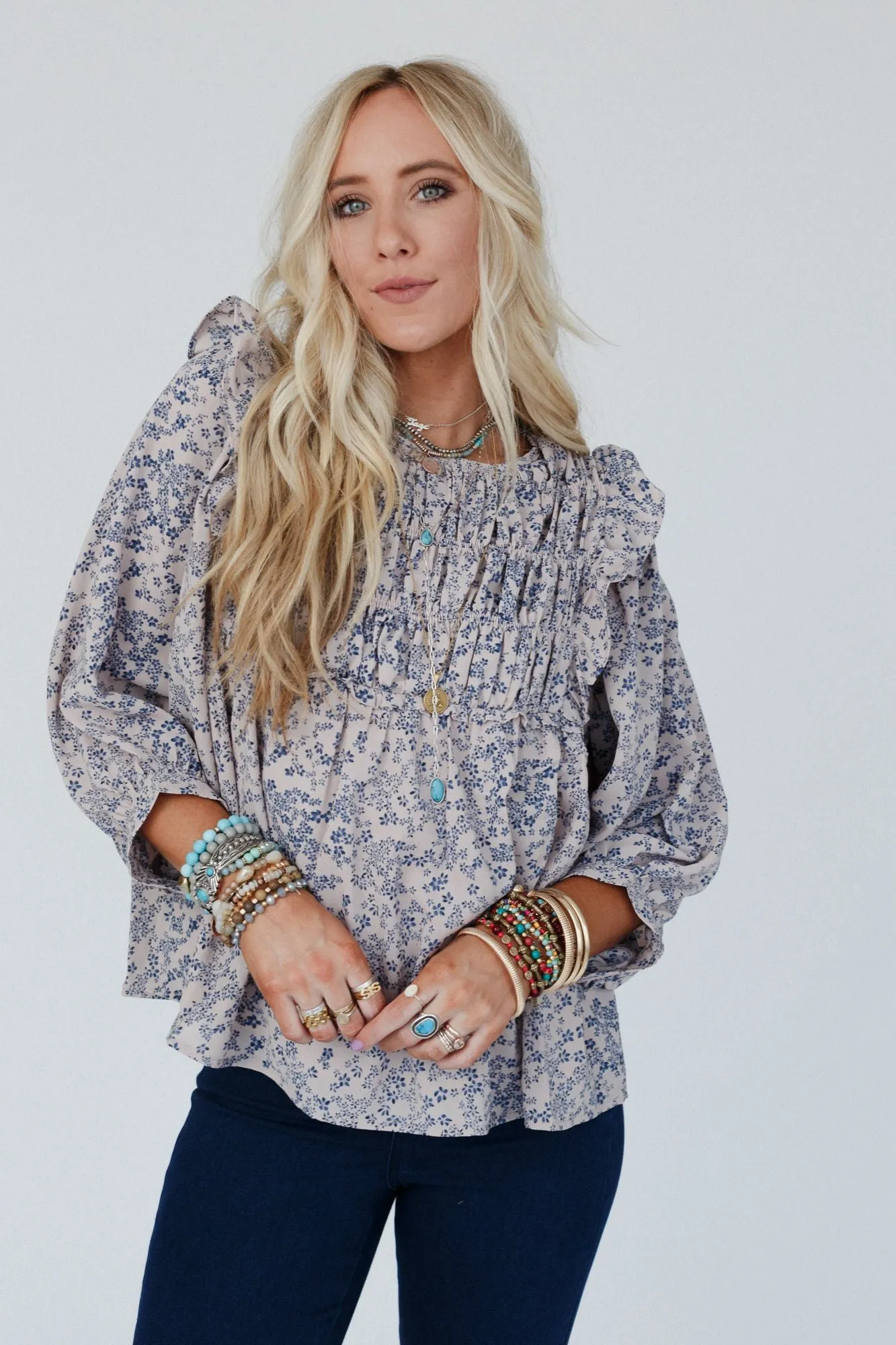 Lilac Love Floral Top - Blue Multi