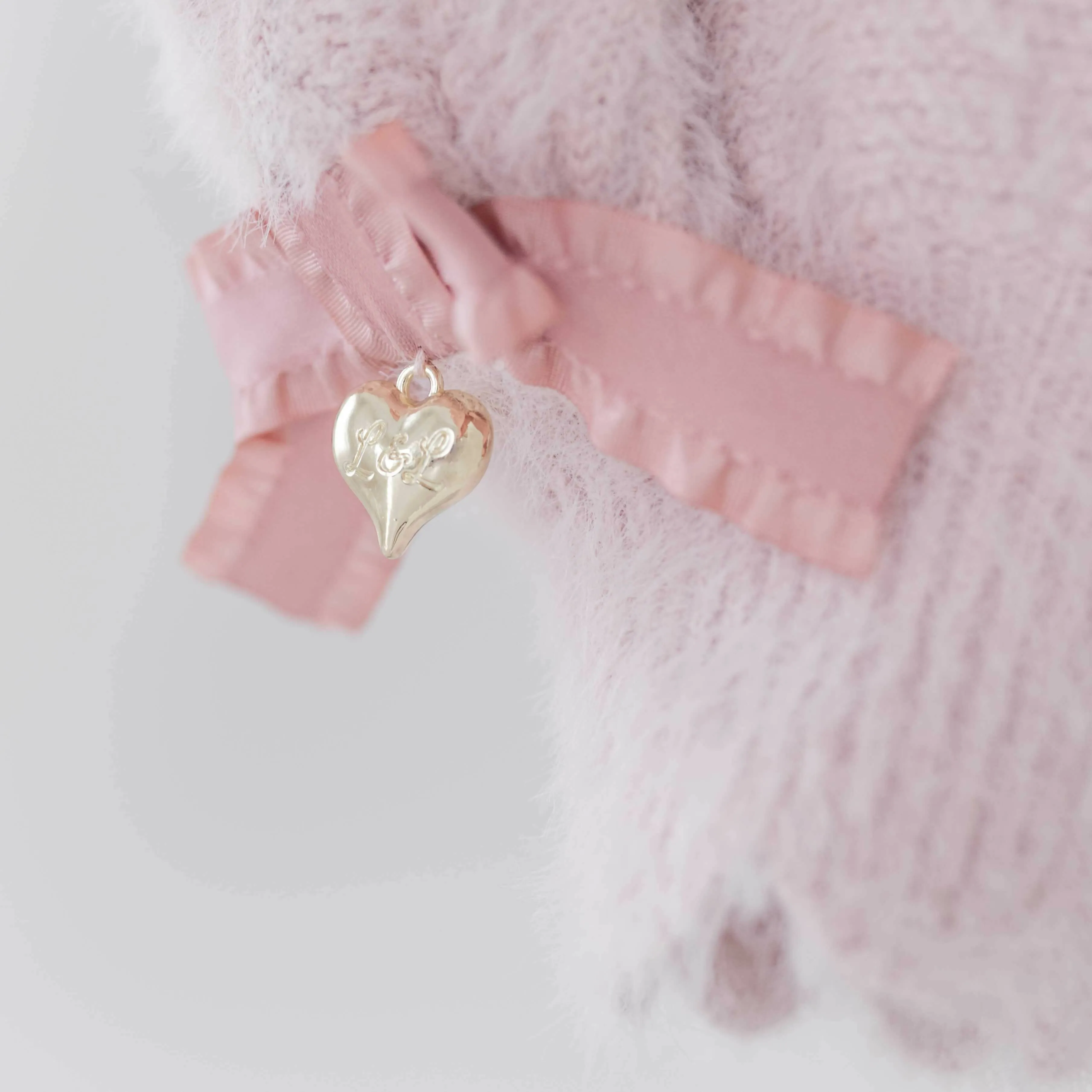 Lilia & Lace Bunny Ear Knit Sweater with Engraved Heart Charms (Pink)