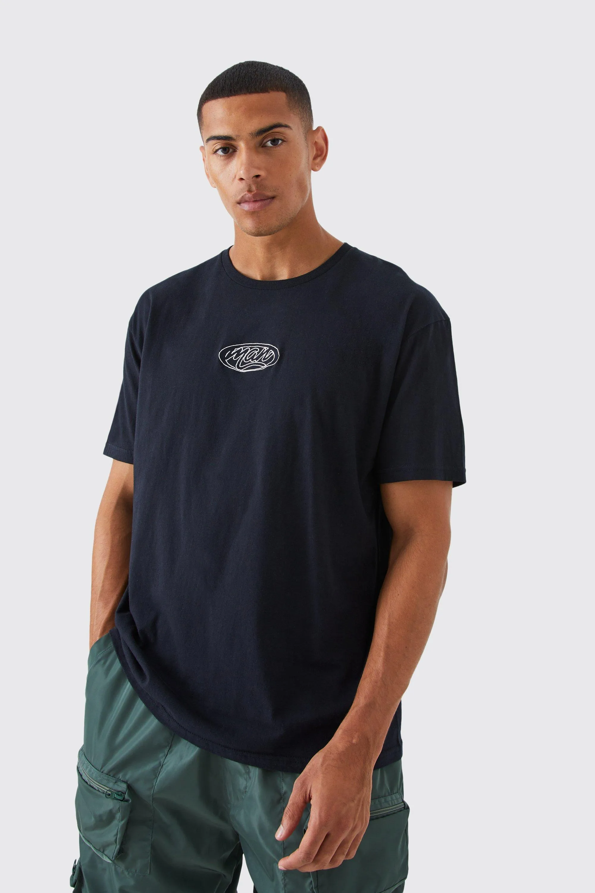 Man Oversized Embroidered T-shirt | boohooMAN UK