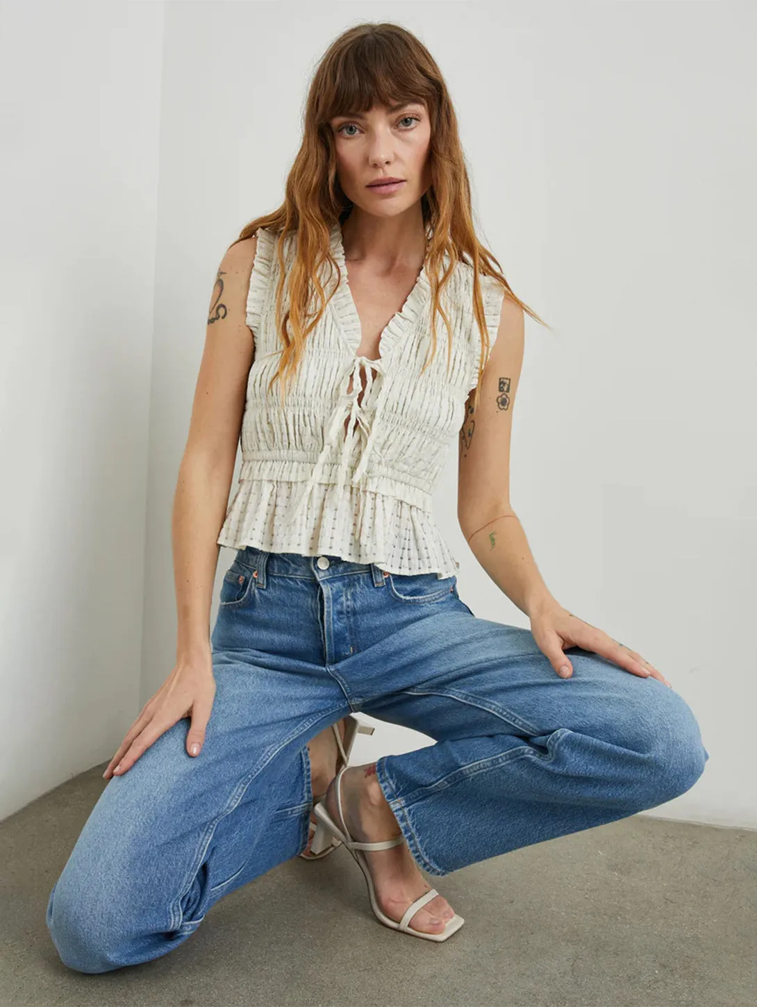 Martine Top - Ivory Seersucker