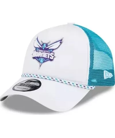 New Era Men's NBA White/Teal Charlotte Hornets Court Sport Foam A-Frame 9FORTY Adjustable Trucker Hat