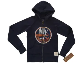 New York Islanders Retro Brand WOMEN Navy Full Zip Up Fleece Hooded Jacket