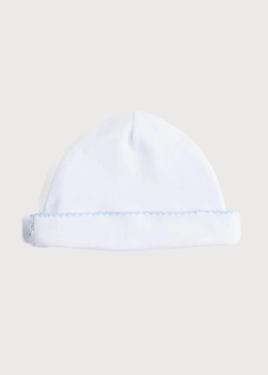 Newborn Hat with Blue Handsmocked Detail (0-3mths)