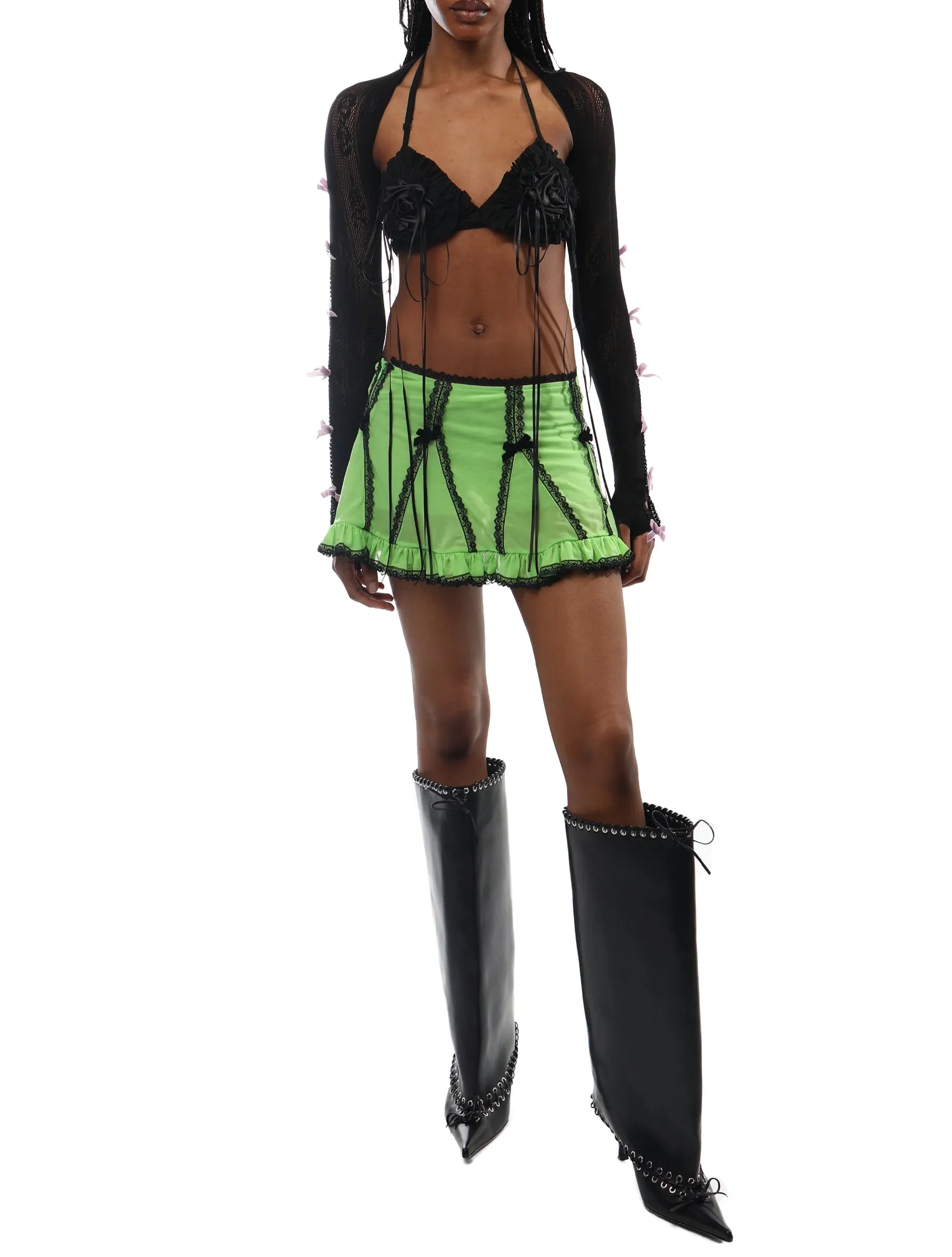 Nodress Lace Trim Fluorescent Green Mini Skirt