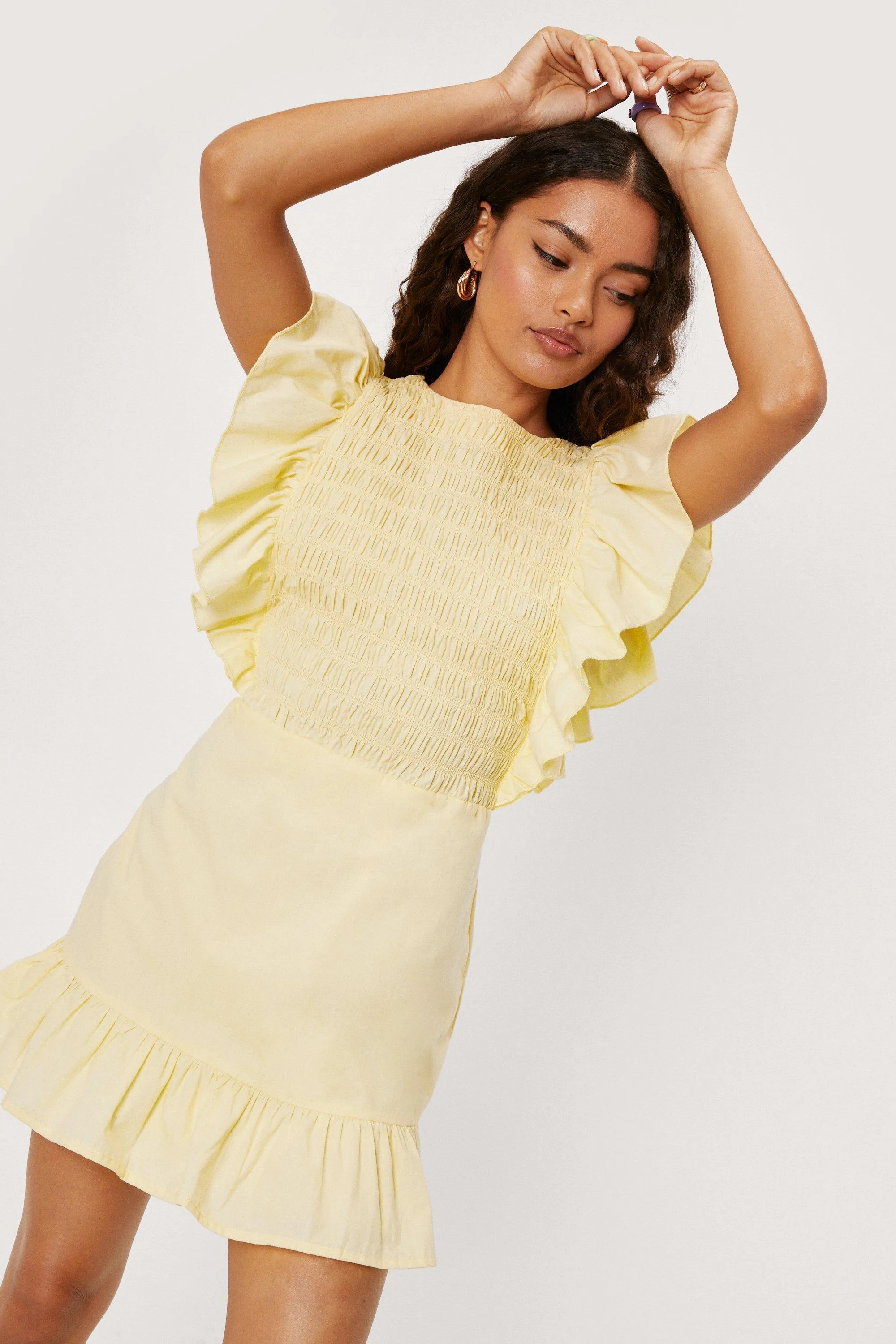 Petite Shirred Ruffle Mini Dress