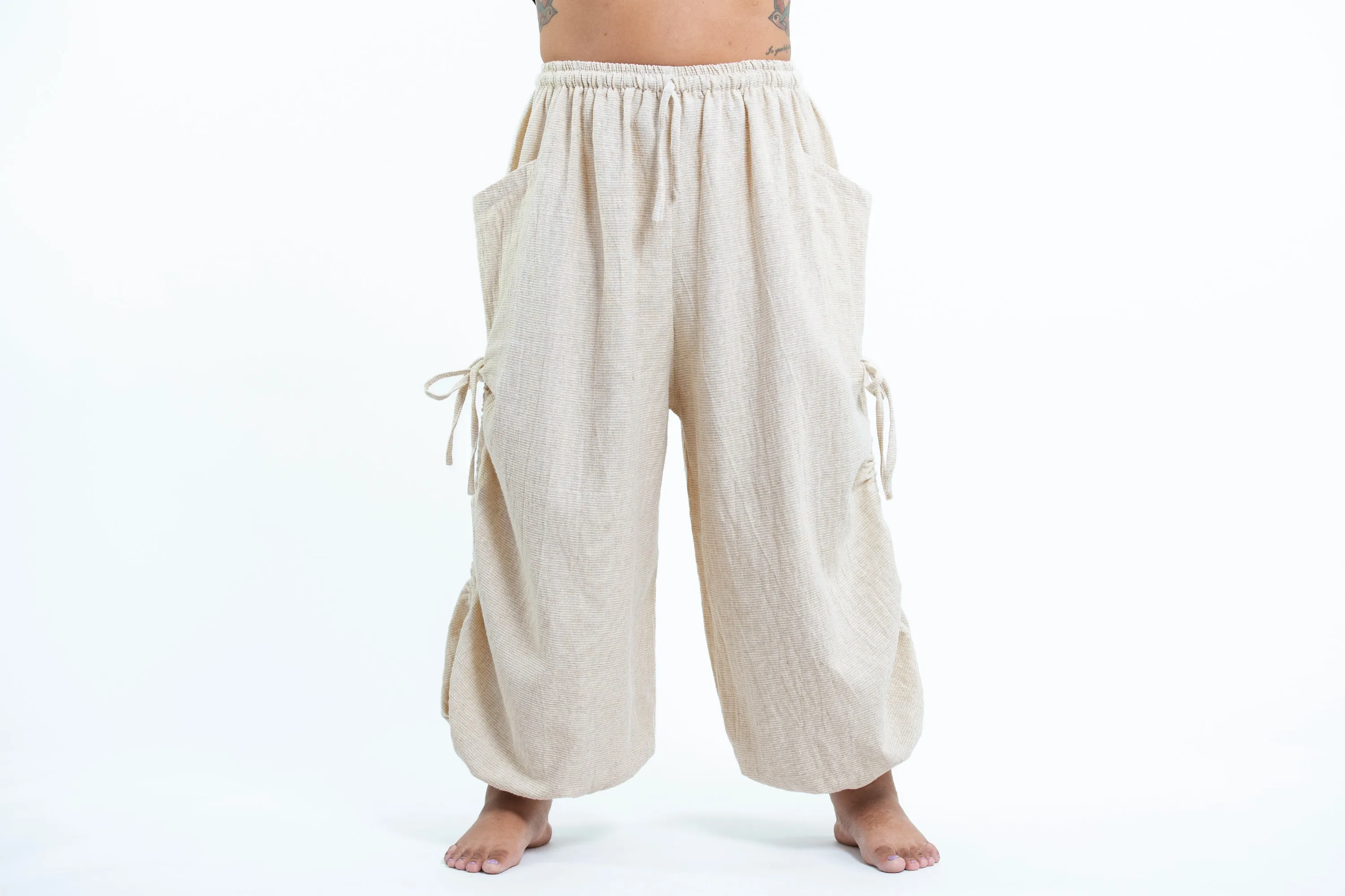 Plus Size Women's Ribbed Hemp Cotton Linen Blend Pants in Natural