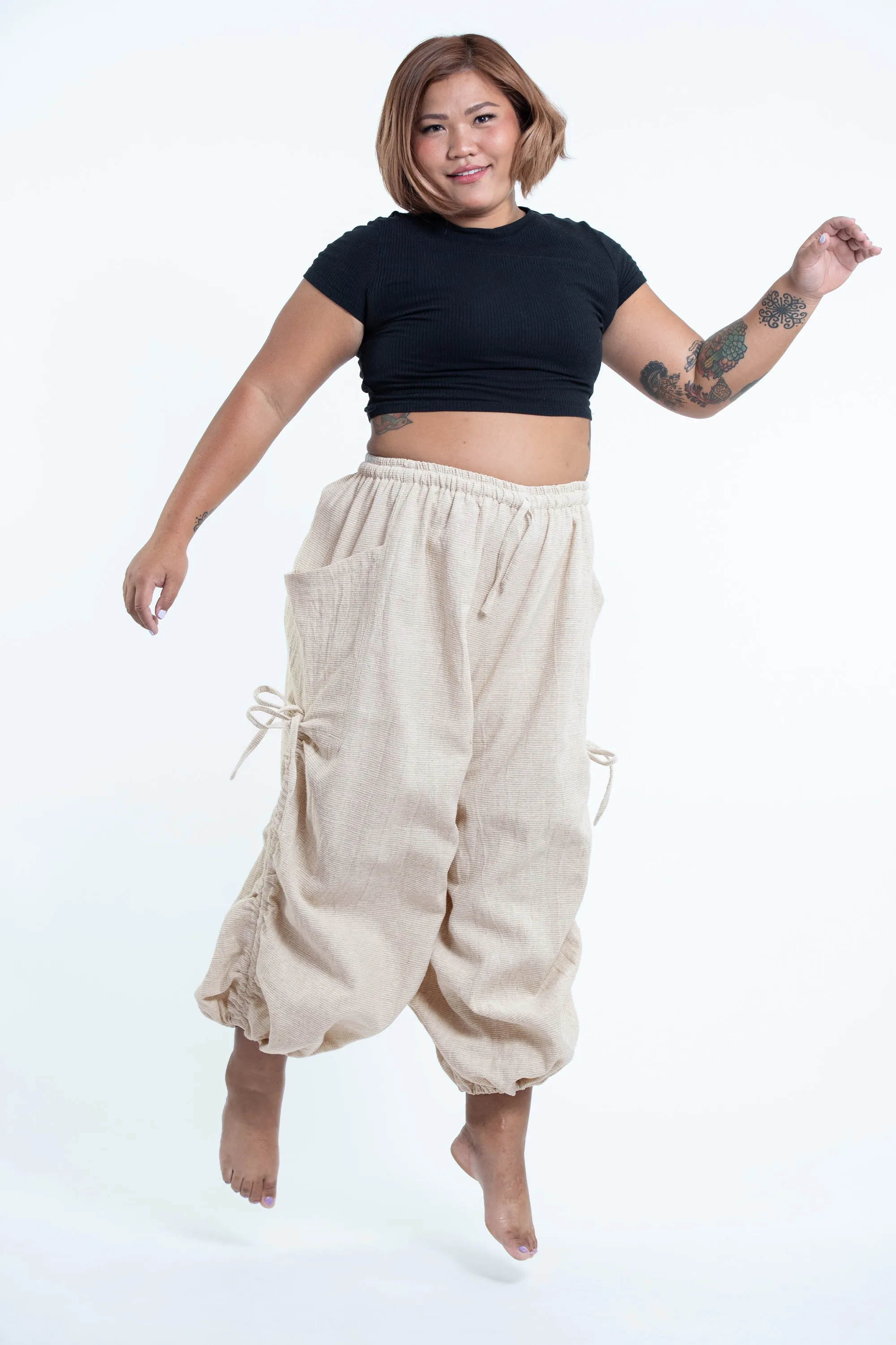 Plus Size Women's Ribbed Hemp Cotton Linen Blend Pants in Natural