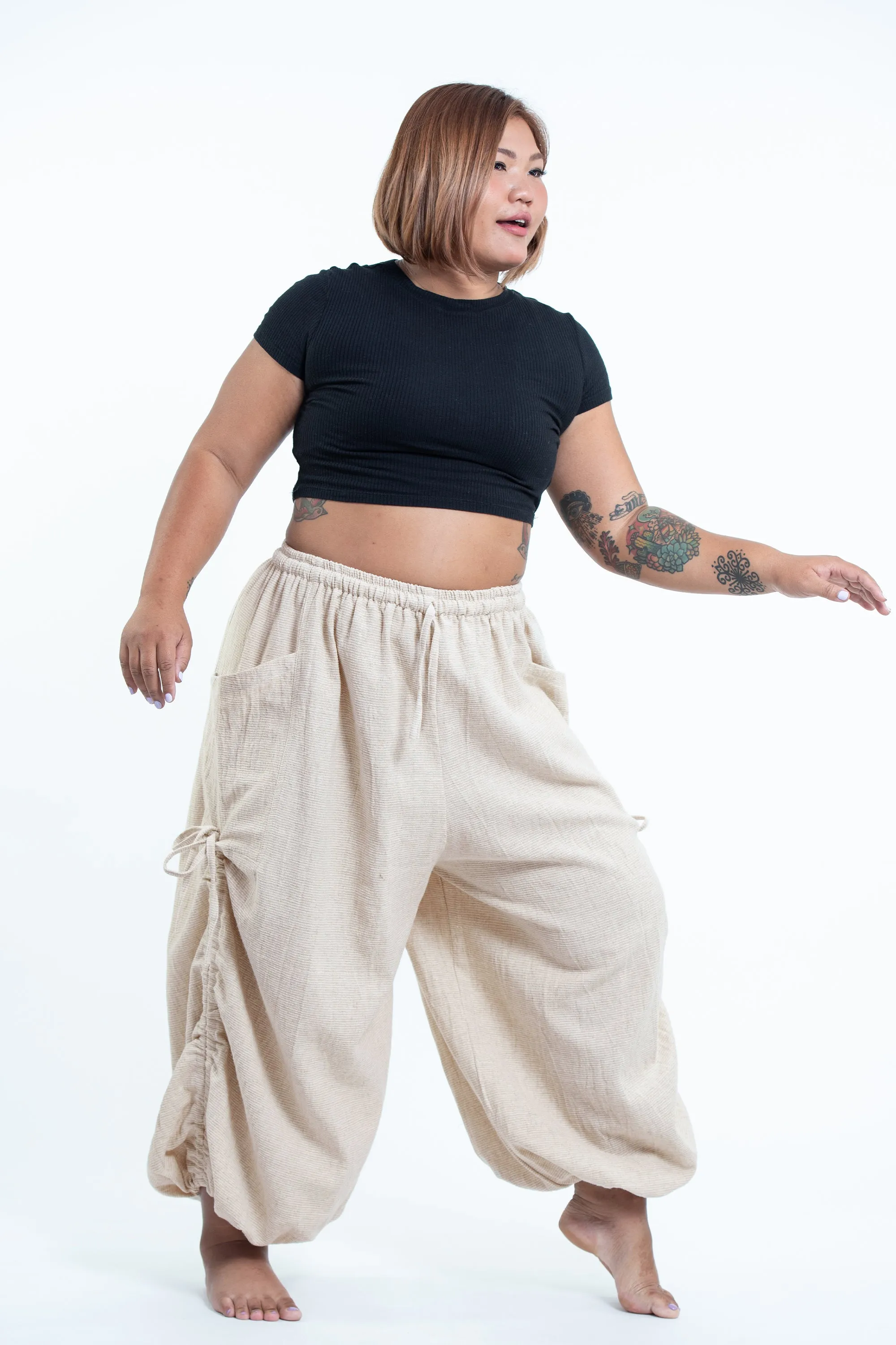 Plus Size Women's Ribbed Hemp Cotton Linen Blend Pants in Natural