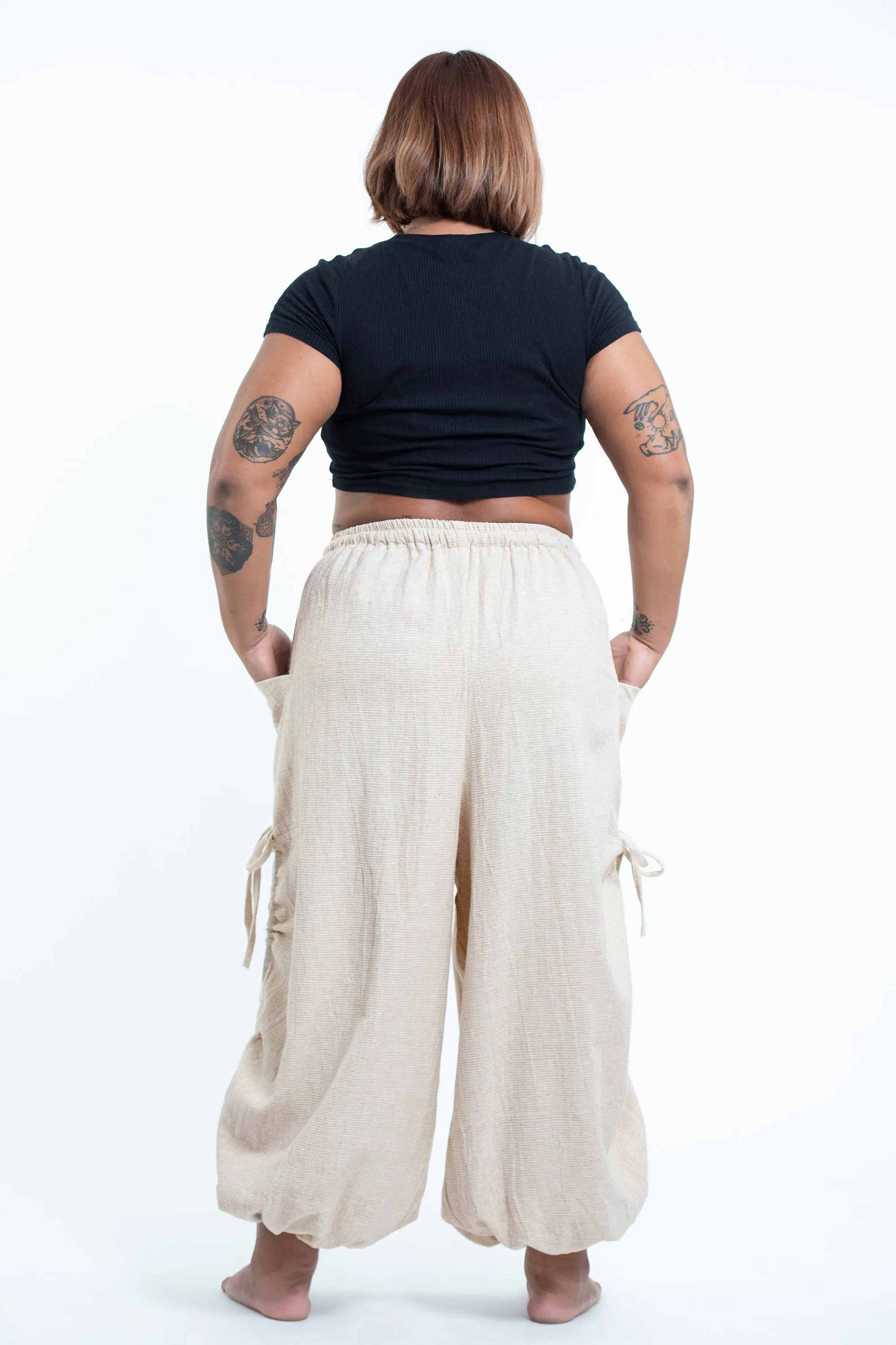 Plus Size Women's Ribbed Hemp Cotton Linen Blend Pants in Natural