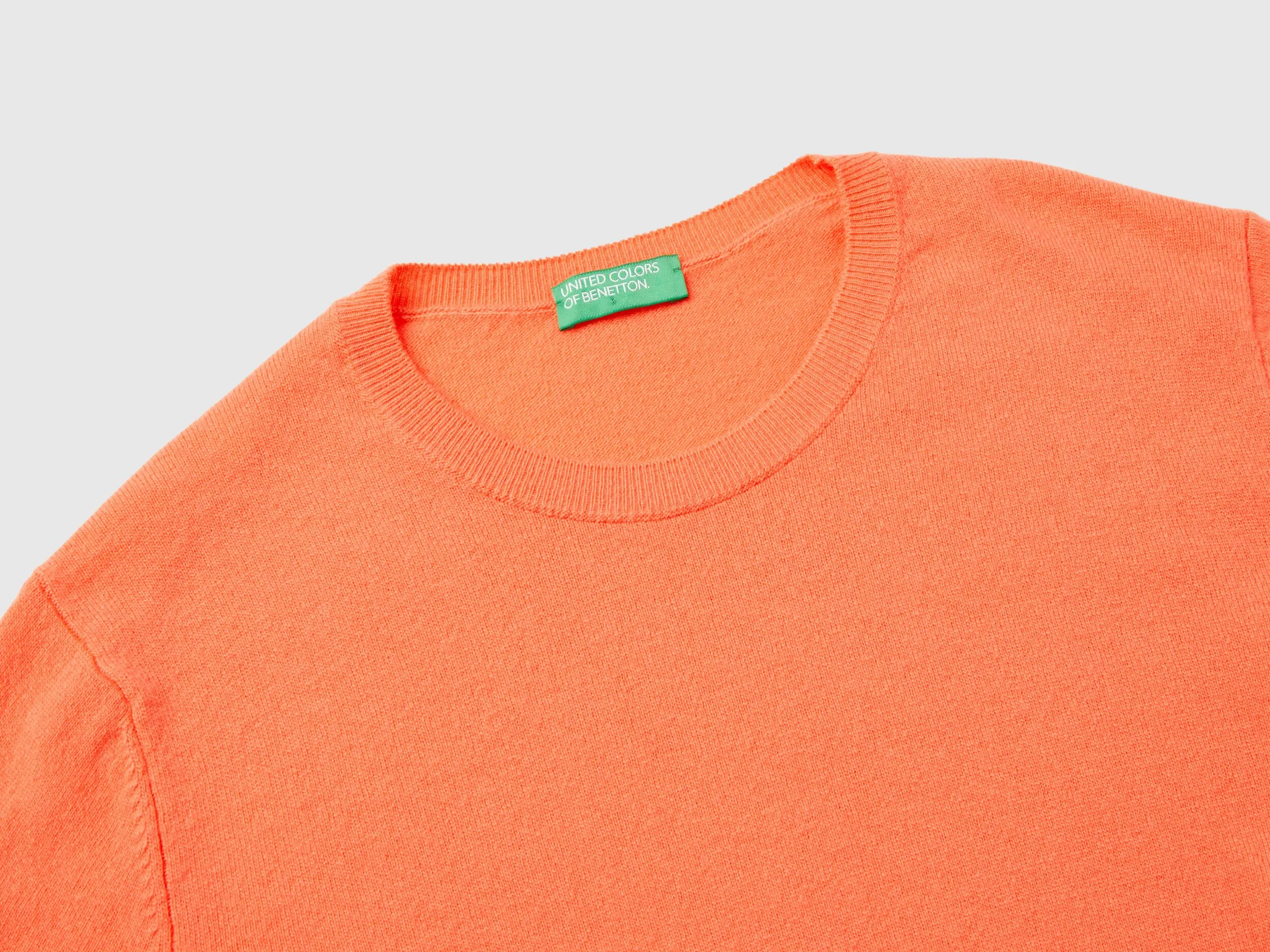 Relaxed fit pure Merino wool sweater - Orange | Benetton