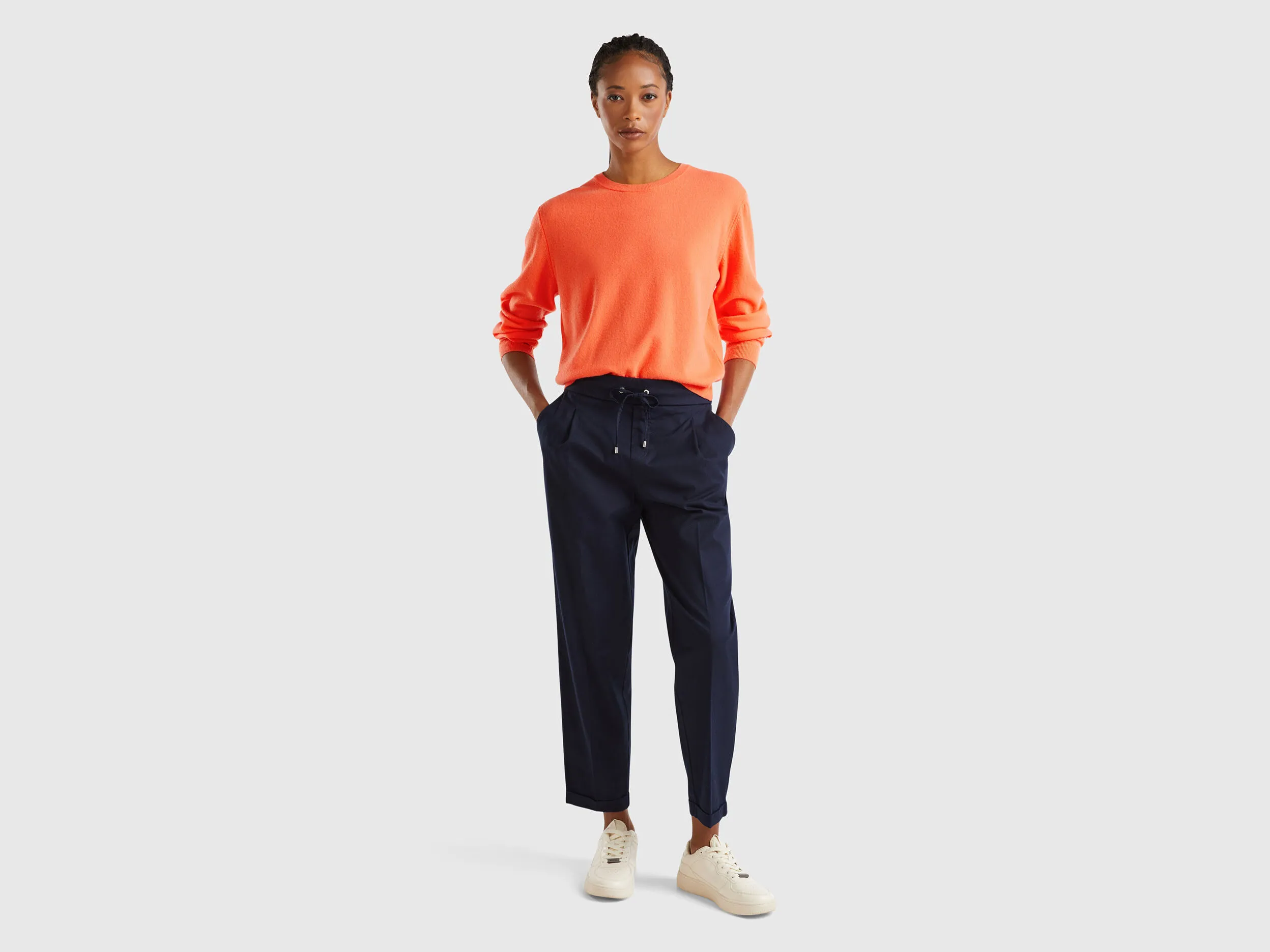 Relaxed fit pure Merino wool sweater - Orange | Benetton