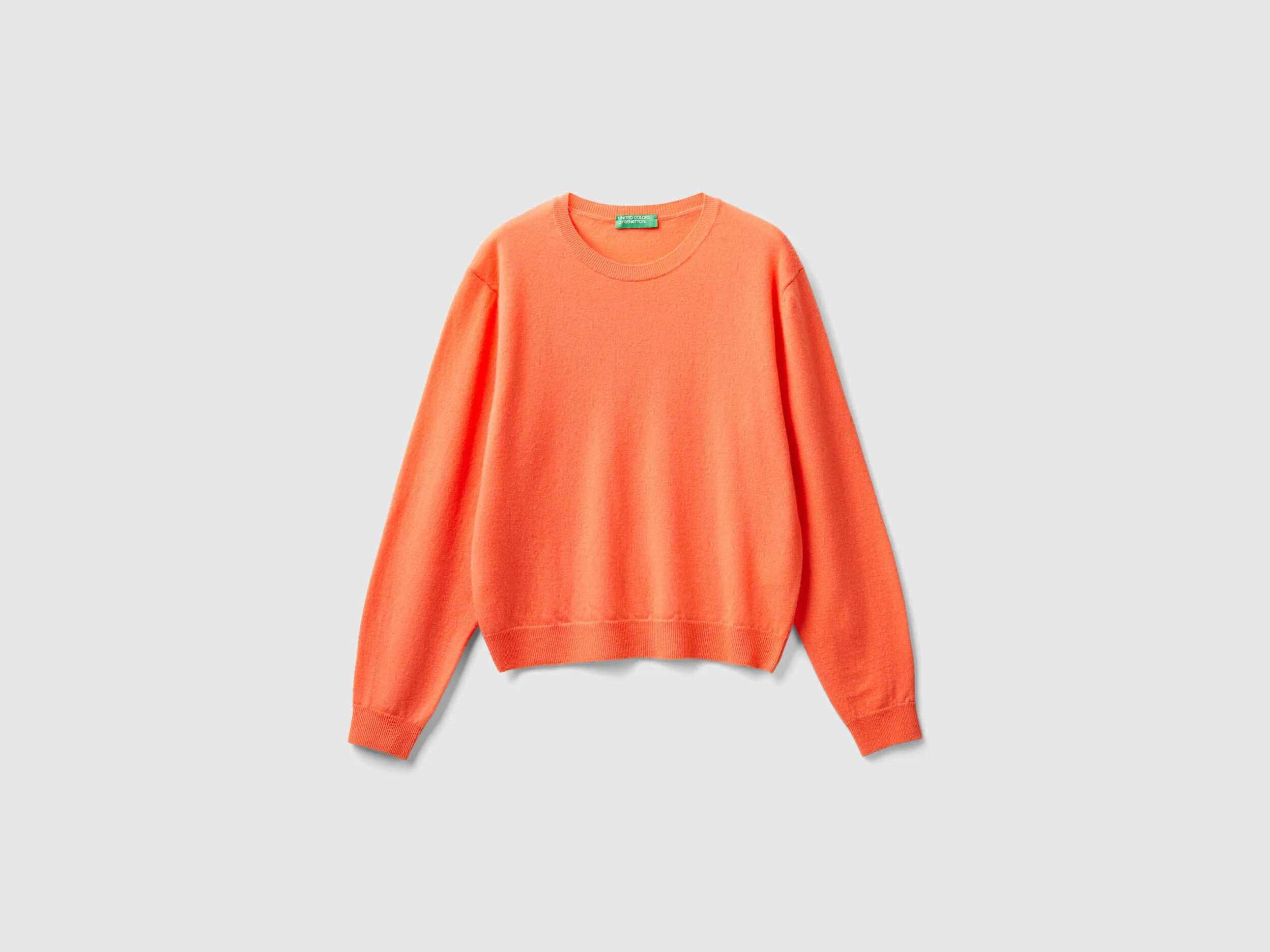 Relaxed fit pure Merino wool sweater - Orange | Benetton