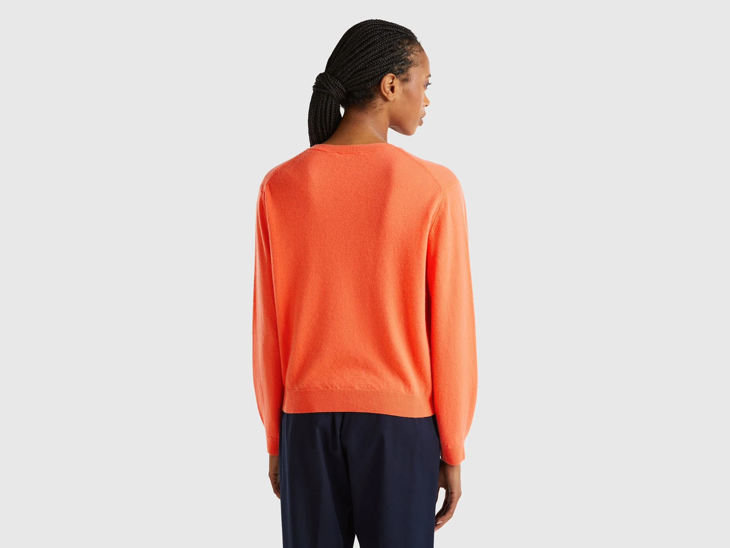 Relaxed fit pure Merino wool sweater - Orange | Benetton