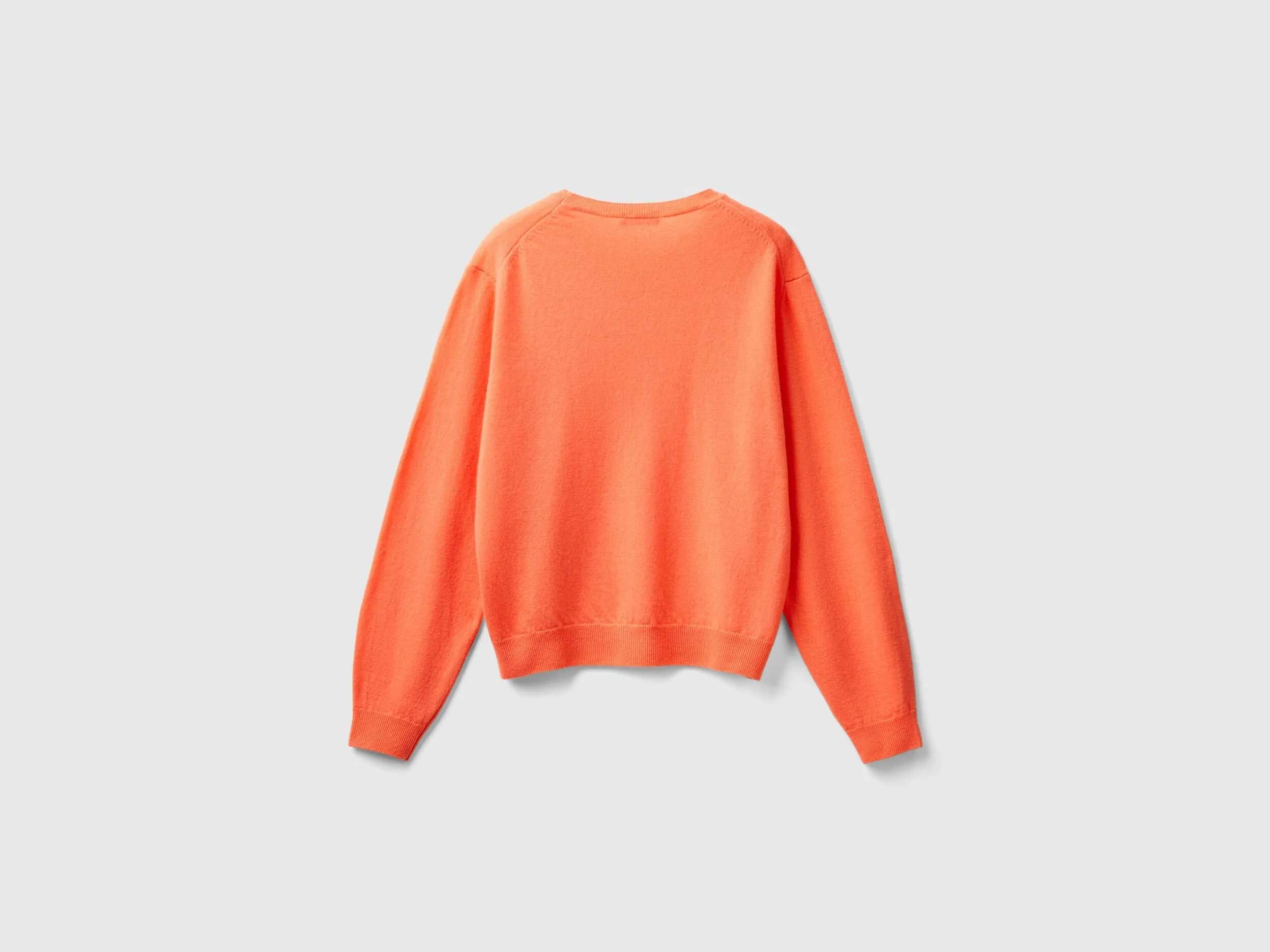 Relaxed fit pure Merino wool sweater - Orange | Benetton