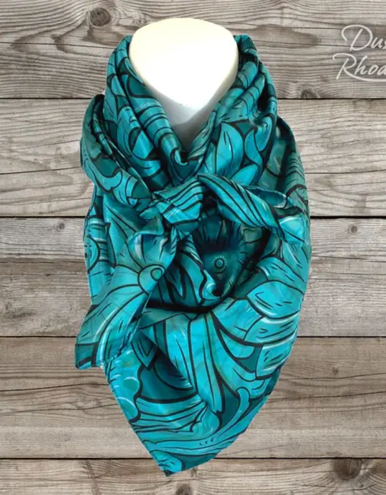 Saddle Up Teal 100% Silk 36x36 Wild Rag