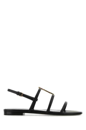 Saint Laurent Black Leather Cassandra Sandals