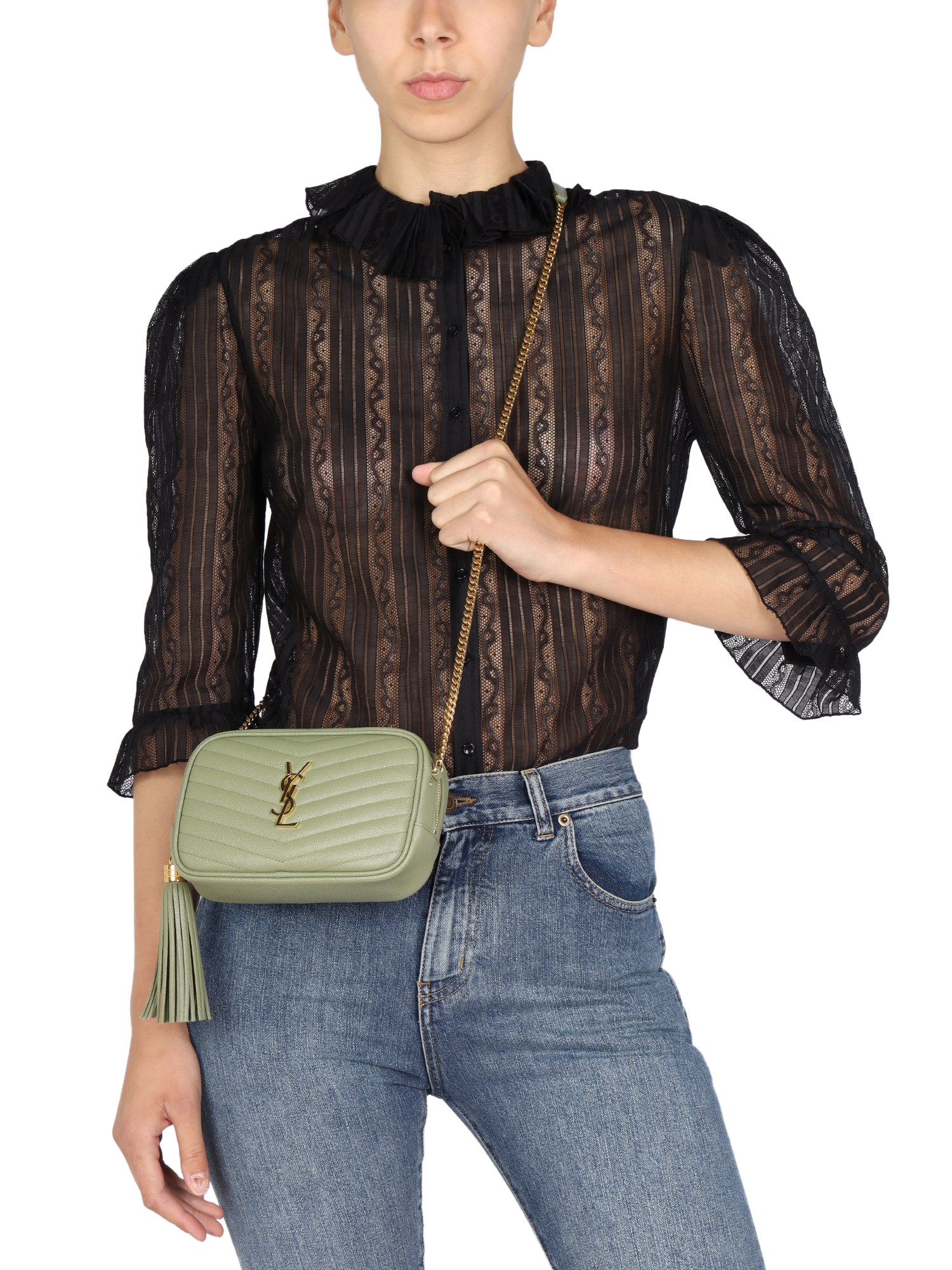 SAINT LAURENT    LACE RUCHING BLOUSE