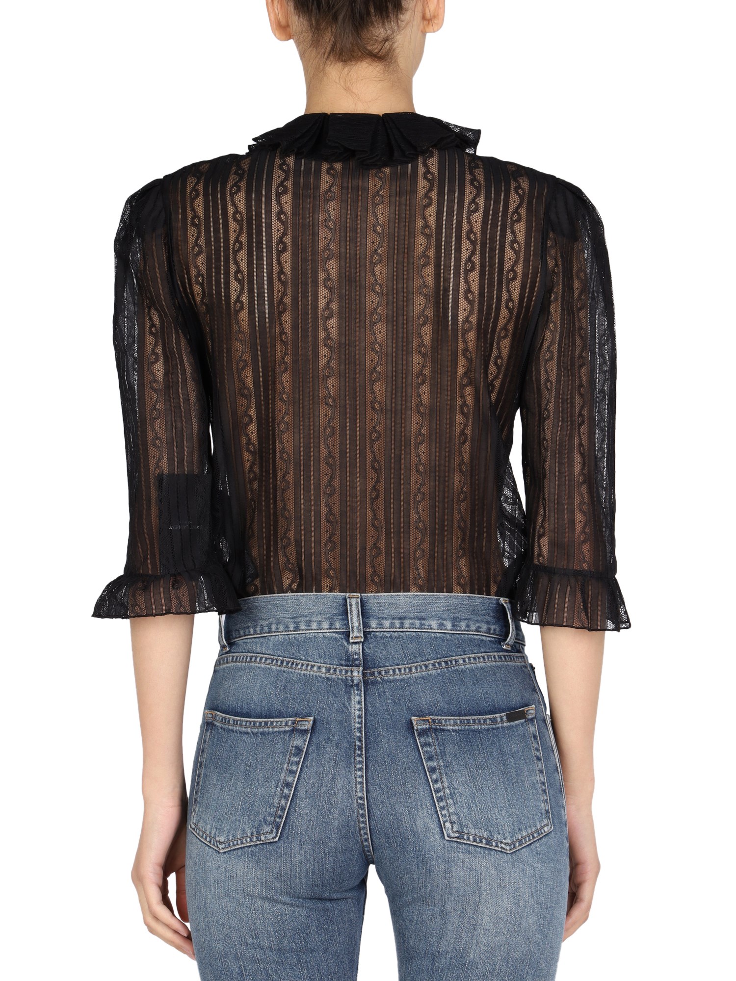 SAINT LAURENT    LACE RUCHING BLOUSE