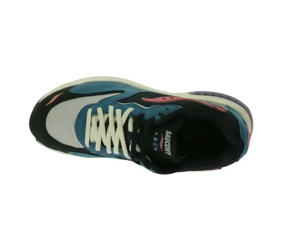 Saucony 3D Grid Hurricane Zapatillas deportivas retro para hombre con superposiciones de cuero auténtico S70784-2 Verde/Rosa/Bei