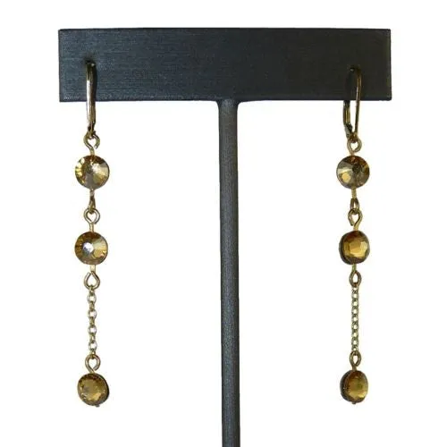 Seasonal Whispers Dangle Earrings Yellow Gold 3 Gold Crystals 2164 Swarovski