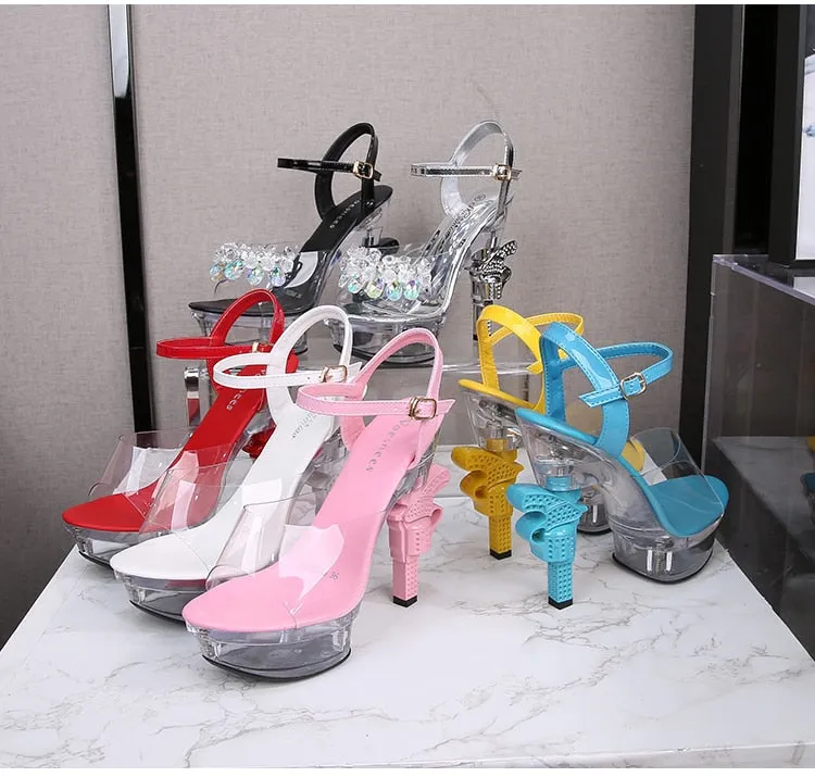 Sexy Pistol High Heel Platforms LED Glowing Rhinestone Women's Sandals