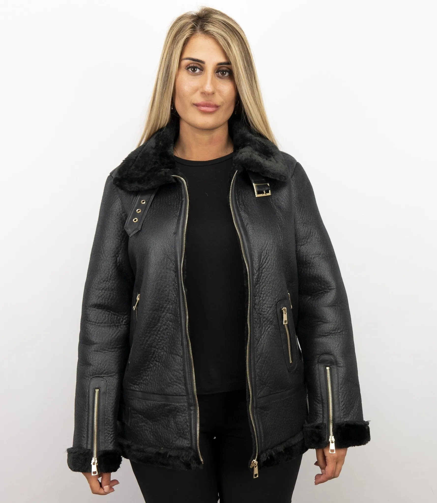 Shearling Lammy Coat For Ladies Black