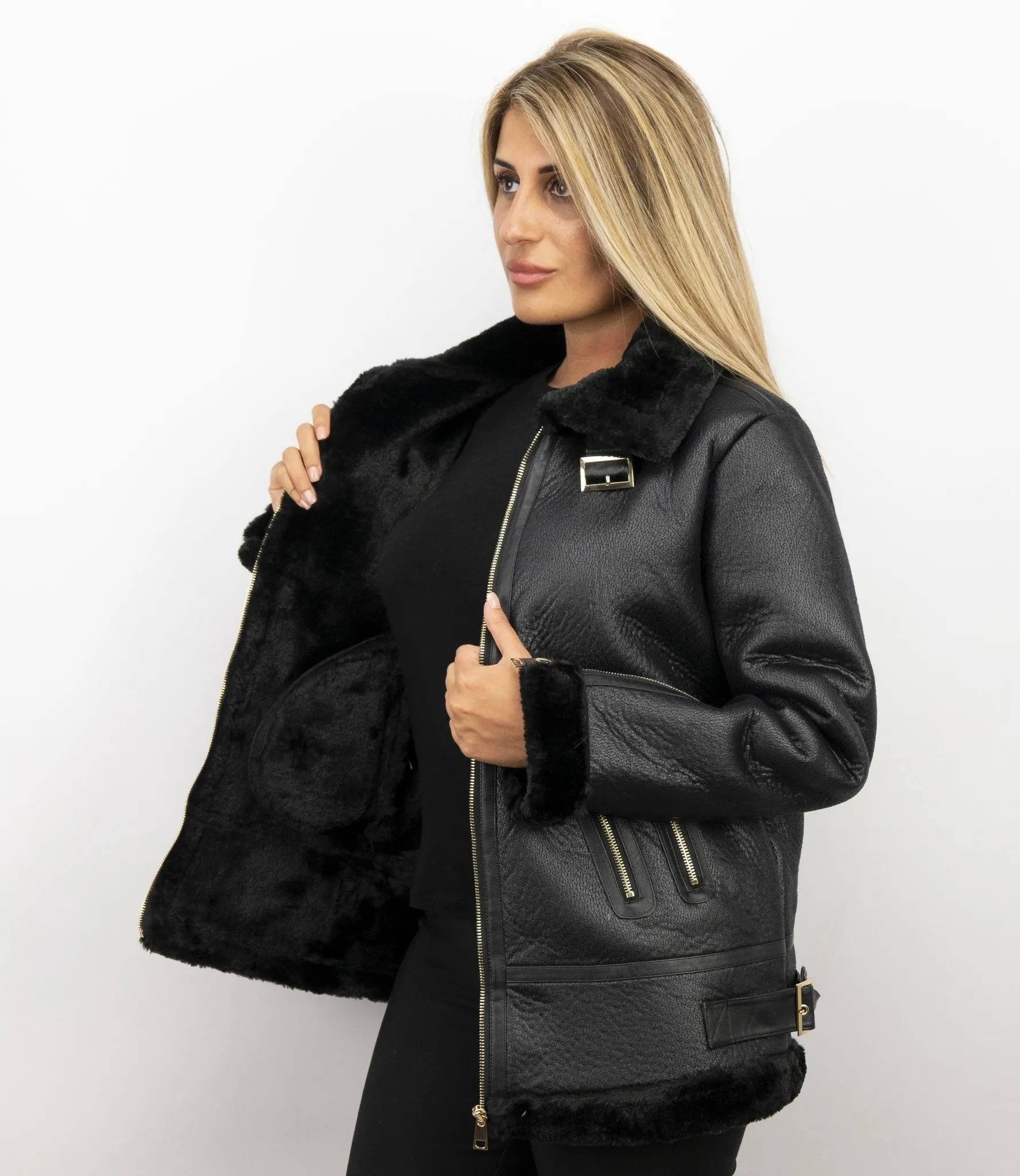 Shearling Lammy Coat For Ladies Black