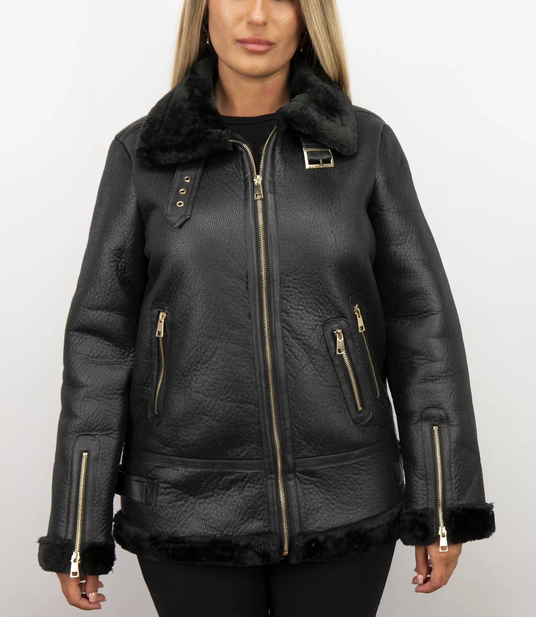 Shearling Lammy Coat For Ladies Black