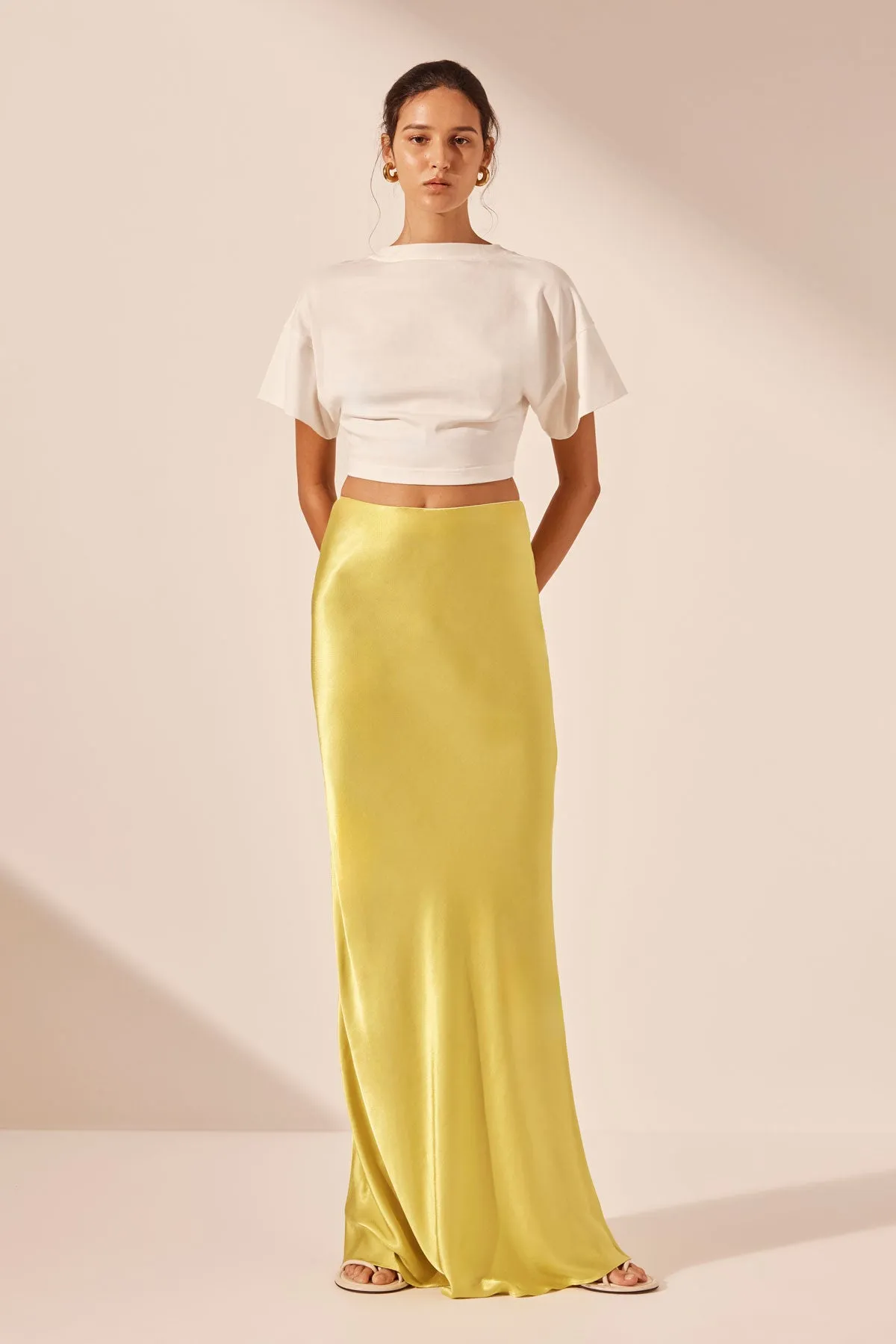 Sofia Bias Cut Maxi Skirt - Lime