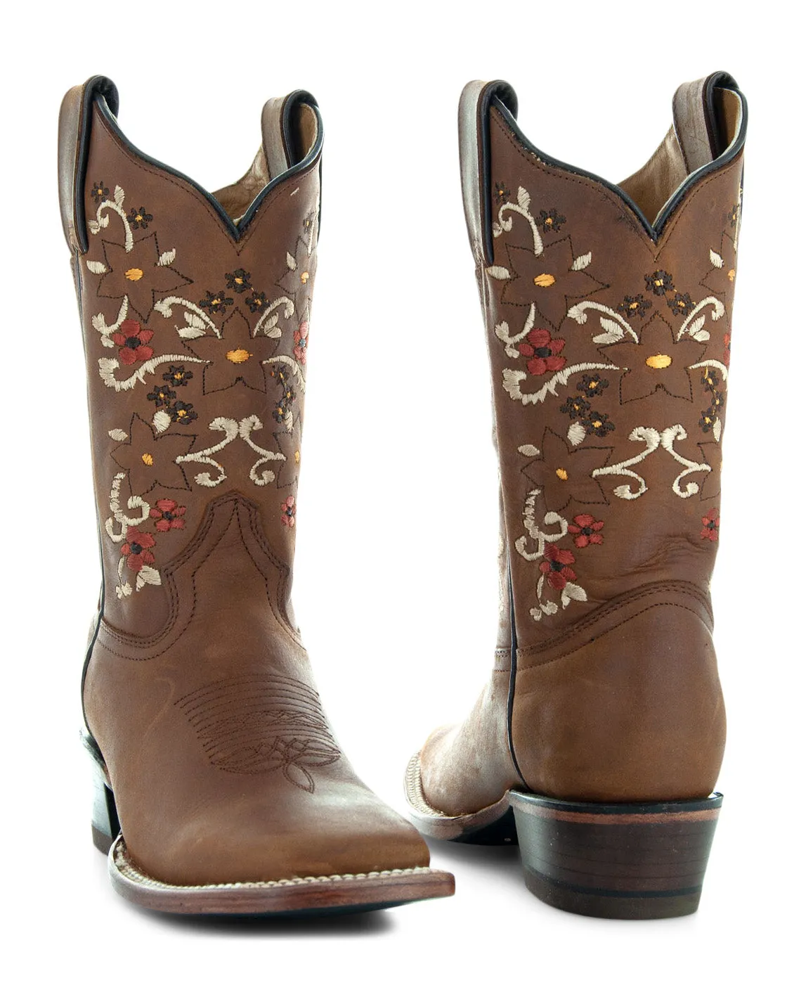 Soto Boots Tan Embroidered Floral Square Toe Cowgirl Boots M4006