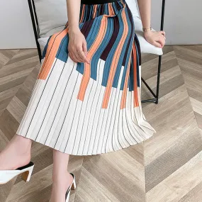 Spring Women Pleated Elastic High Waist Piano Print Chiffon A-Line Skirts