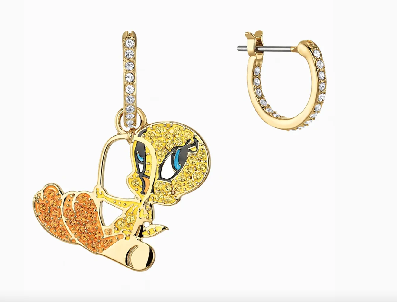 Swarovski LOONEY TUNES TWEETY HOOP PIERCED EARRINGS, Gold Tone -5487637