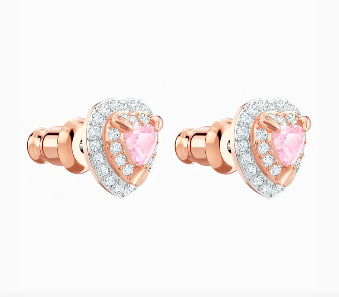 Swarovski ONE Stud Heart PIERCED EARRINGS, Rose Gold -5446995