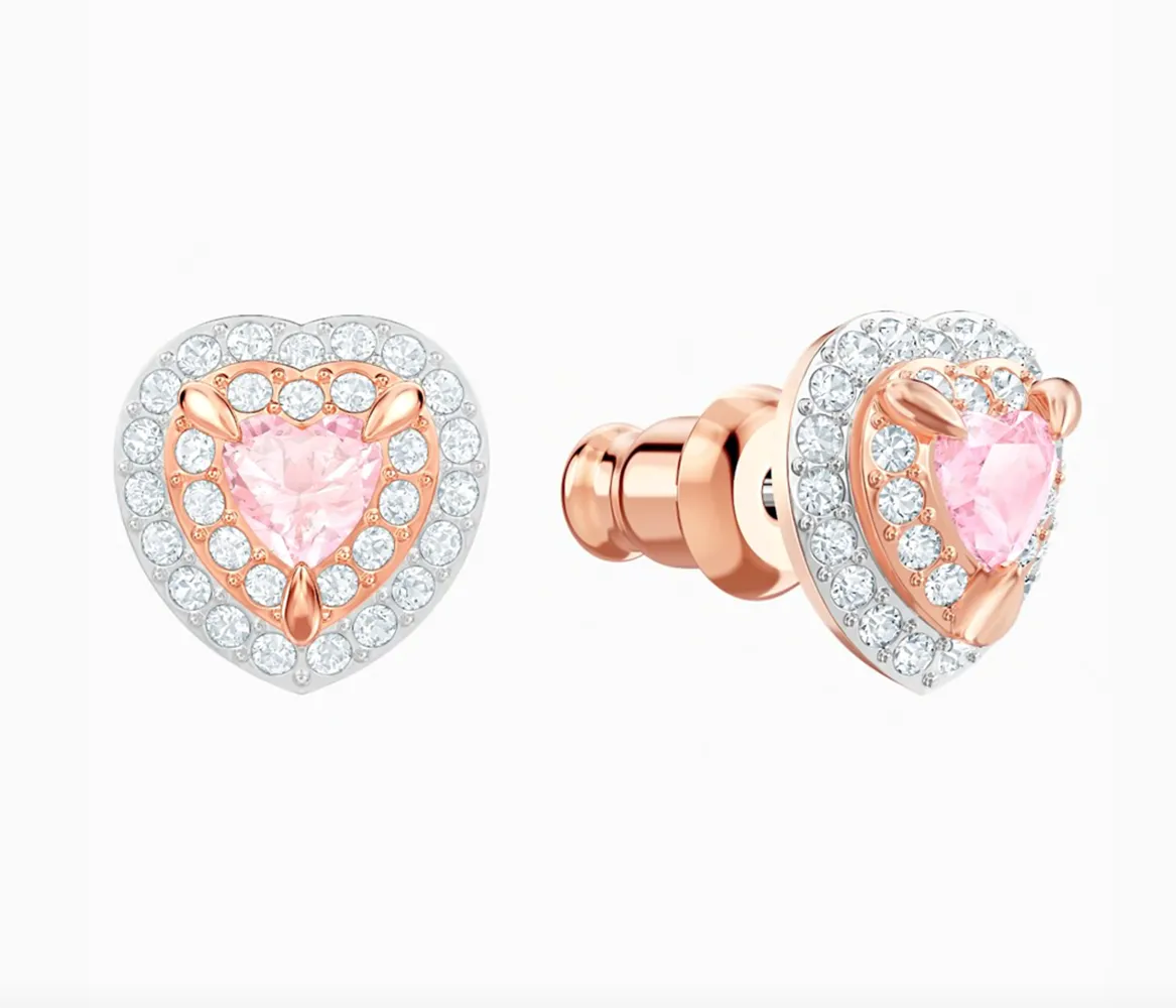 Swarovski ONE Stud Heart PIERCED EARRINGS, Rose Gold -5446995