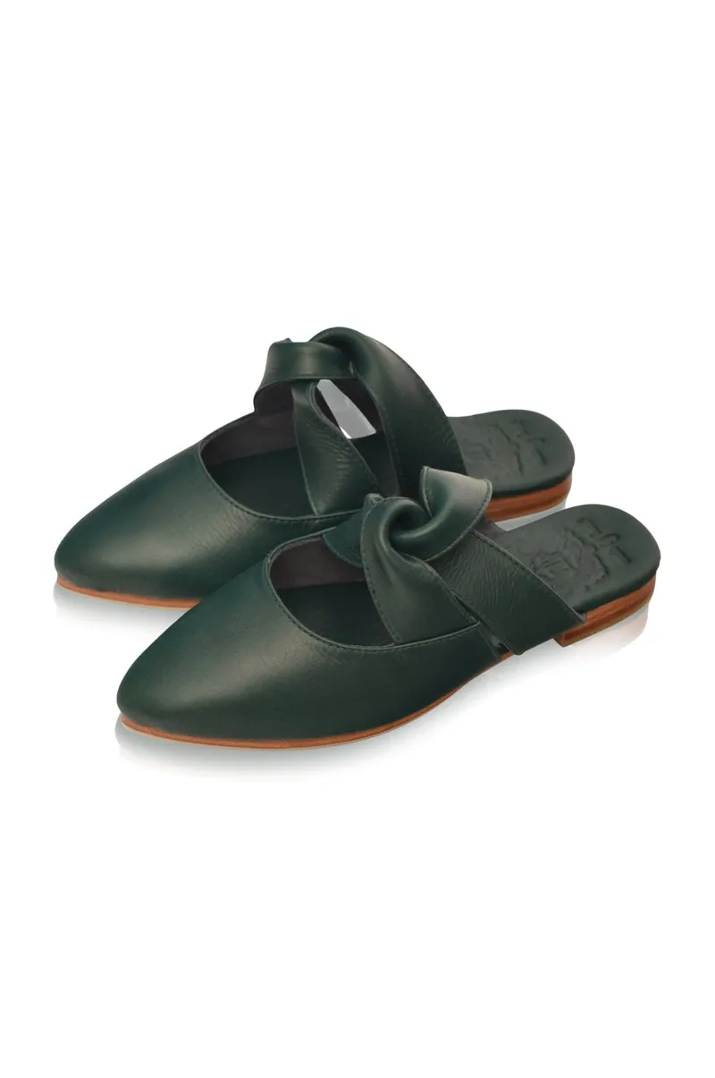 Taj Mahal Pointy Toe Mules in Emerald