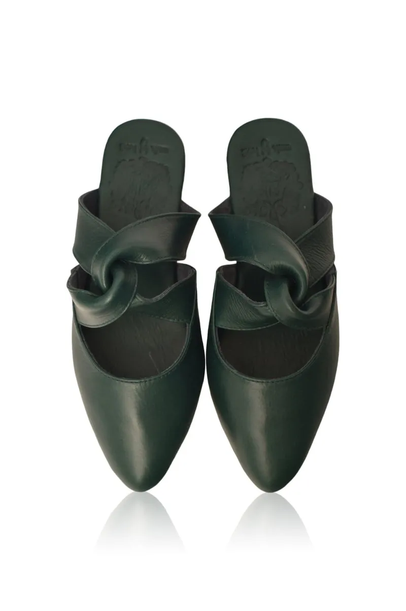 Taj Mahal Pointy Toe Mules in Emerald