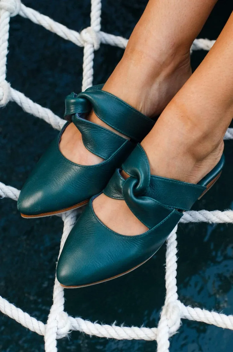 Taj Mahal Pointy Toe Mules in Emerald