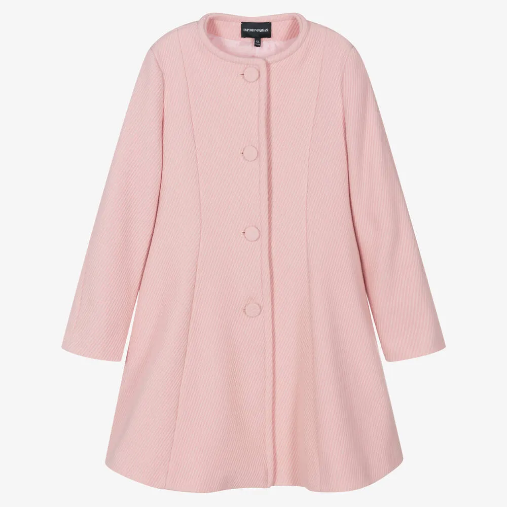 Teen Girls Pink Ribbed Wool Coat