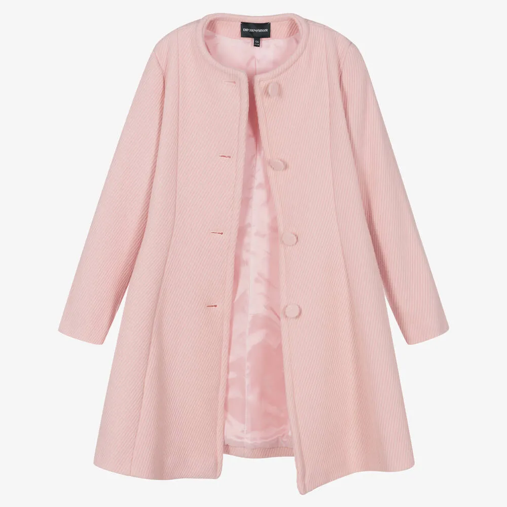 Teen Girls Pink Ribbed Wool Coat