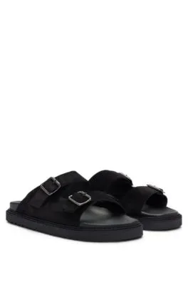 Twin-strap sandals with suede uppers and buckle closure