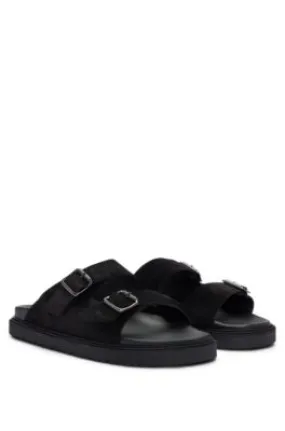 Twin-strap sandals with suede uppers and buckle closure