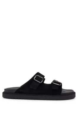 Twin-strap sandals with suede uppers and buckle closure