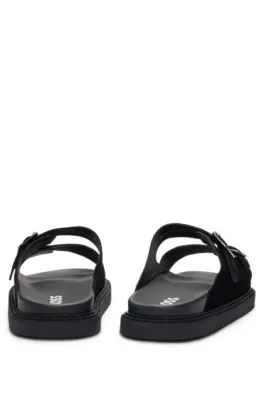 Twin-strap sandals with suede uppers and buckle closure