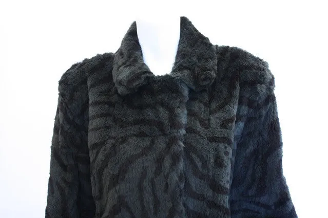 Vintage Zebra Print Rabbit Fur Coat