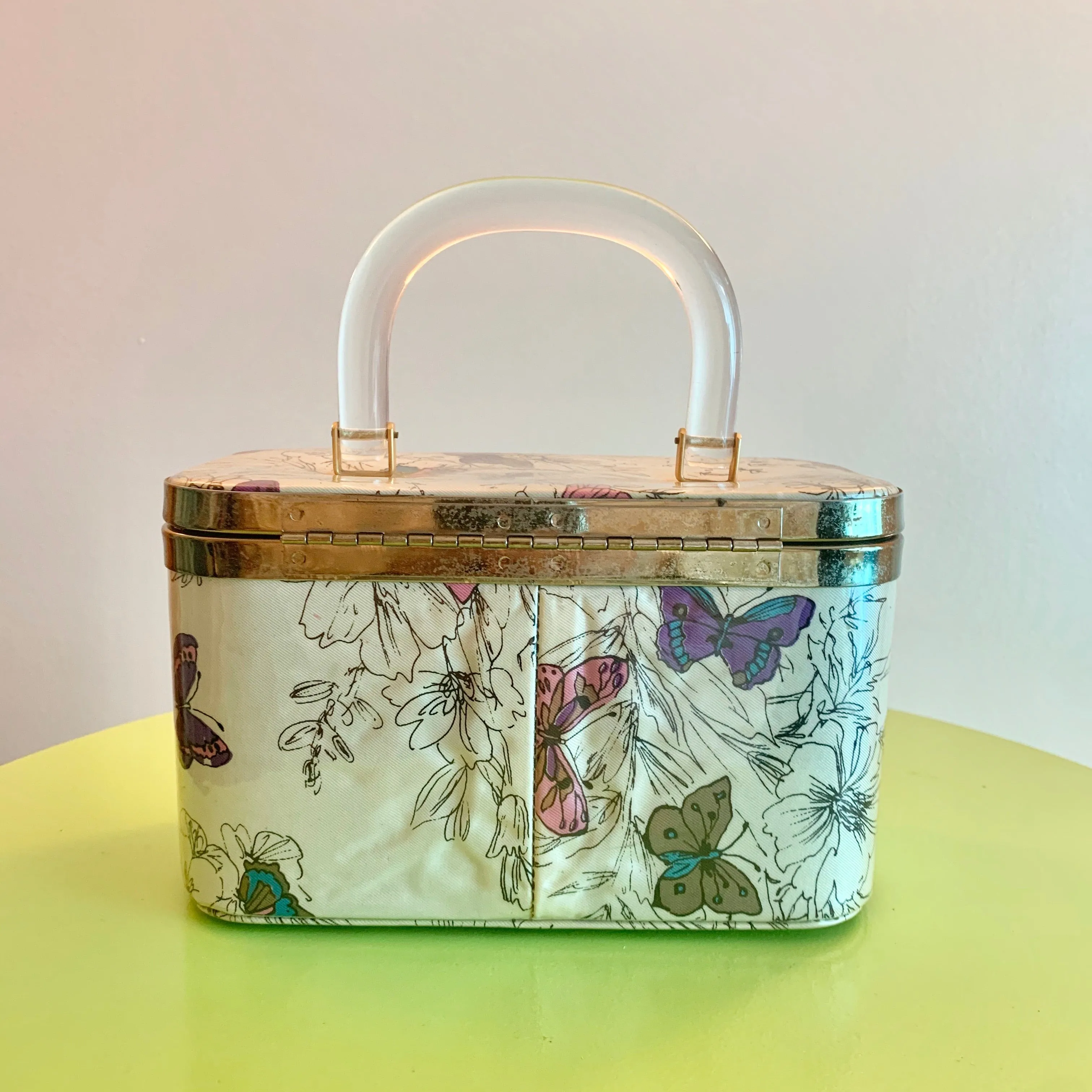 Vinyl covered satin lucite box bag